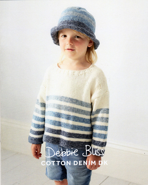 Childs Striped Sweater and Hat Knitting pattern | Debbie Bliss Cotton Denim DK