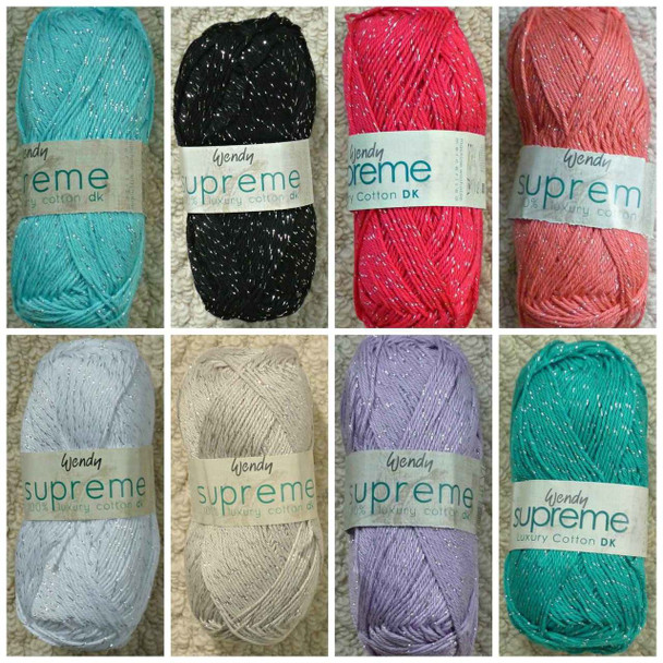 Wendy Supreme Luxury Cotton Sparkle DK Knitting Yarn, 100g Balls - The collection