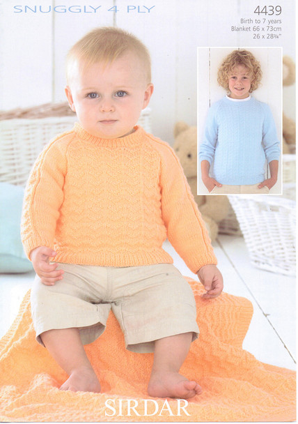 Baby / Childrens Sweater and Blanket 4 Ply Pattern | Sirdar Snuggly 4 Ply 4439