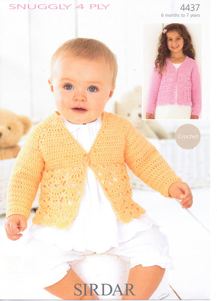 Baby / Childrens Cardigan Crochet 4 Ply Pattern | Sirdar Snuggly 4 Ply 4437