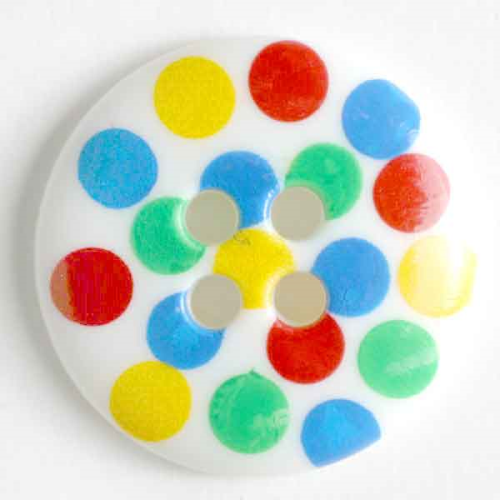 Multi-coloured Spots on White - 15 mm | Dill Buttons
