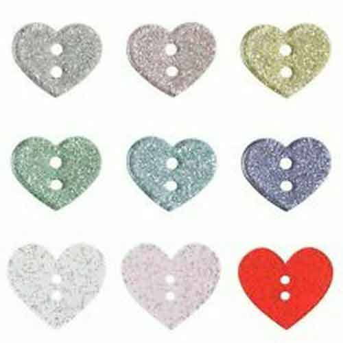 Trimits Loose Buttons | Glitter Heart Buttons | 18mm | Various Colours - Main