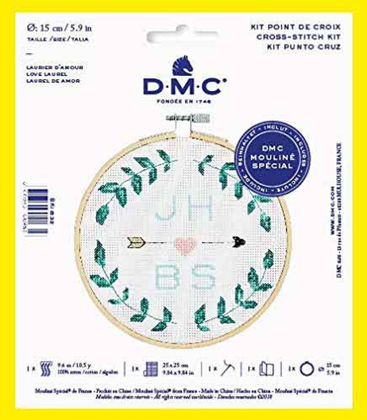 DMC | Mouline Cross Stitch Kits with 6" Embroidery Hoop - Love Laurel