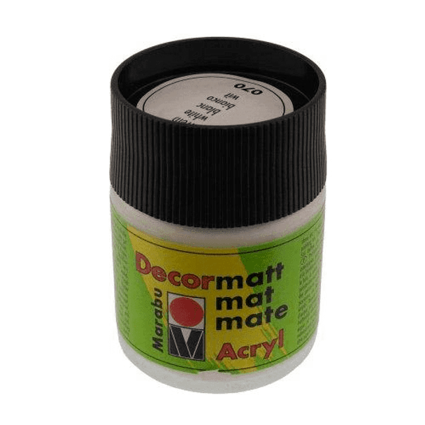 Marabu Decormatt Acrylic Paint, 50ml Glass Jar | 070 White (140105)