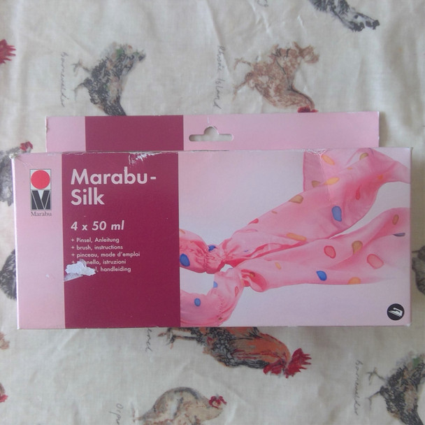 Marabu Silk Paint Assorted Colours, 4 x 50ml Glass Jars & Brush