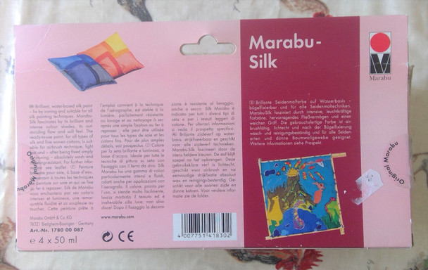 Marabu Silk Paint Assorted Colours, 4 x 50ml Glass Jars & Brush - What is actually looks like