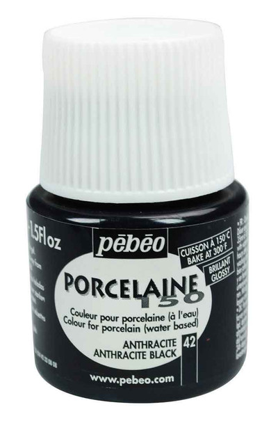 Pebeo Porcelaine 150 Glossy Porcelaine Paint - 45ml | 42 Anthracite Black