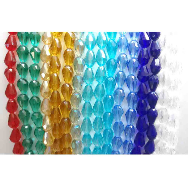 Multi Colour Crystal Glass Teardrop Faceted Beads Approx 8x11mm | Strings of 30 Beads | Various Shades