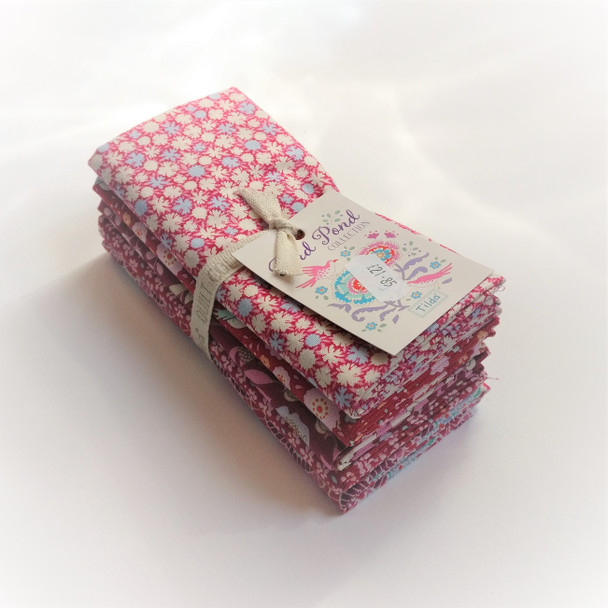 Tilda Collection | Bird Pond Fat Quarter Bundle | Raspberry & Marron - Store Photo