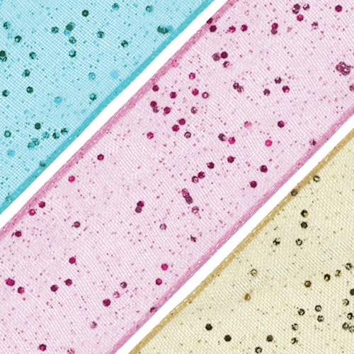 Berisfords | Wire Edged, Glittery Ribbon | 25mm | Half Metre Lengths | Various Colours
