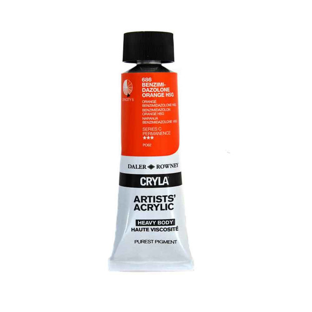 Daler Rowney Cryla Artists Acrylic, 75ml Tubes | Benzimidazolone Orange (Series C)