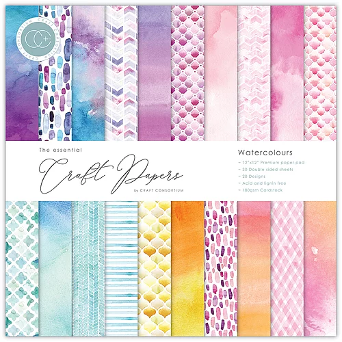 Watercolours | 12" x 12" Paper Pad | The Essential Craft Papers | Craft Consortium