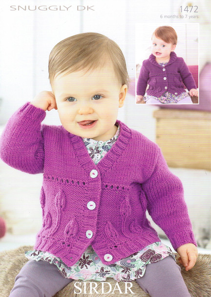 Baby Girls Leaf Covered Cardigan Knitting Pattern | Sirdar Snuggly DK 1472 - Main image