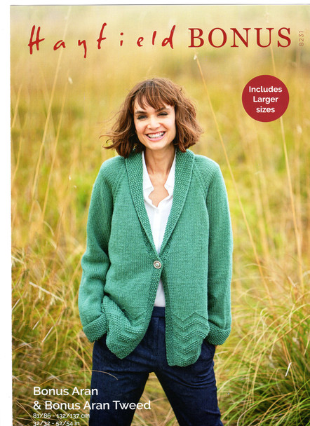 Hayfield Bonus Aran and Bonus Aran Tweed Ladies Cardigan Jacket Knitting Pattern | 8231