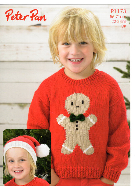 Peter Pan DK Children's Christmas Ginger Bread Person Sweater & Santa Hat | Pattern No. P1173 | Digital Download