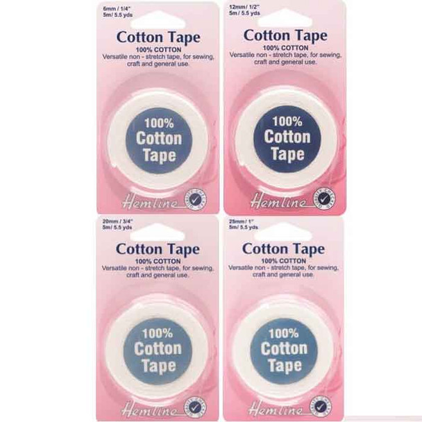 White Cotton Tape | 5m rolls | 100% Cotton | Hemline | Various Widths - Main