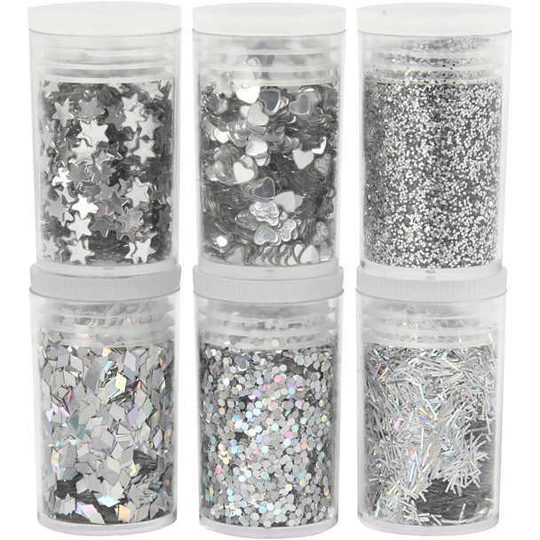 Creativ Company | Deco | Glitter and Sequins | Silver | 6 x 5g