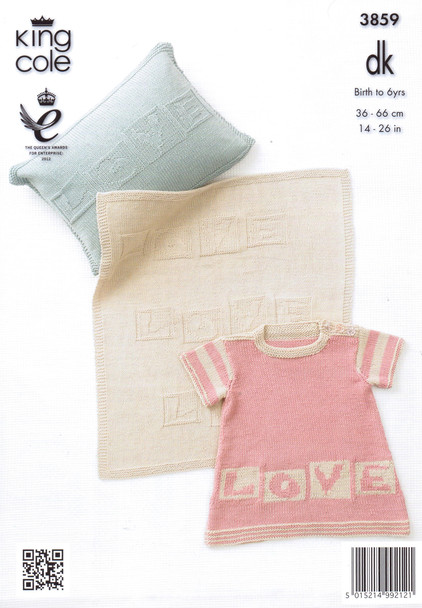 Baby / Childrens Dress, Hoodie, Cushion & Blanket DK Pattern | King Cole DK 3859