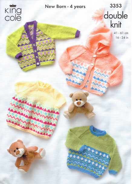 Baby / Childs Sweater, Cardigan and Dress DK Pattern | King Cole DK | 3353 - Image one