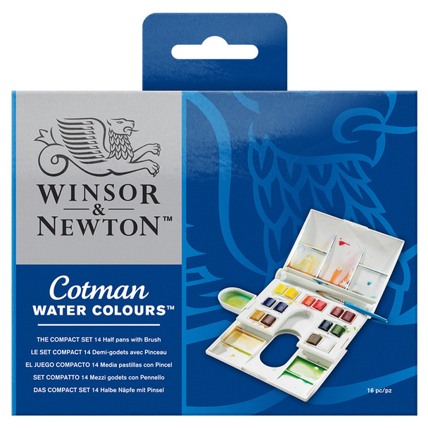 Winsor & Newton Cotman The Compact Set | 14 Half Pans, Brush and Palette  - Main
