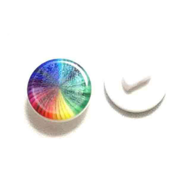 Round Rainbow Wheel Button (Printed on White) | 12mm Diameter | Shank