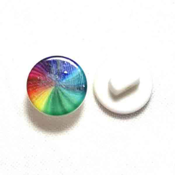 Round Rainbow Wheel Button (Printed on White) | 15mm Diameter | Shank
