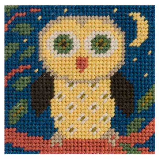 Little Owl Tapestry Kit, Printed Needlepoint Kit for all Levels| 4"x4" (10cm x 10cm) | Jolly Red