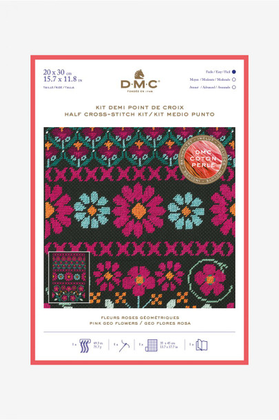 DMC | Half-Cross Stitch Kit | Pink Geo Flowers