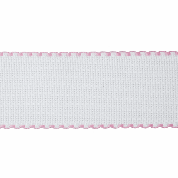 16 Count White Aida Canvas Band with Pink & White Edging | 50mm | Stitch Garden