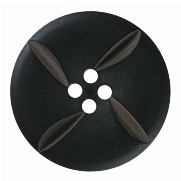 Classic Black Baked Bun 23mm Diameter Button | 4 Holes | Dill Buttons