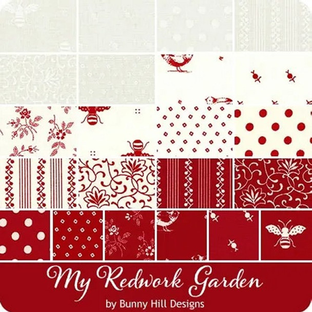 My Redwork Garden | Bunny Hill | Moda Fabrics | Jelly Roll | Collection of swatches