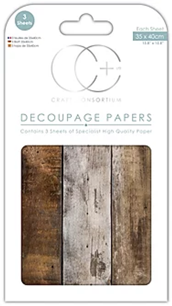Craft Consortium | Decoupage Papers | 35cm x 40cm | 3 Sheets | Wood Cabin