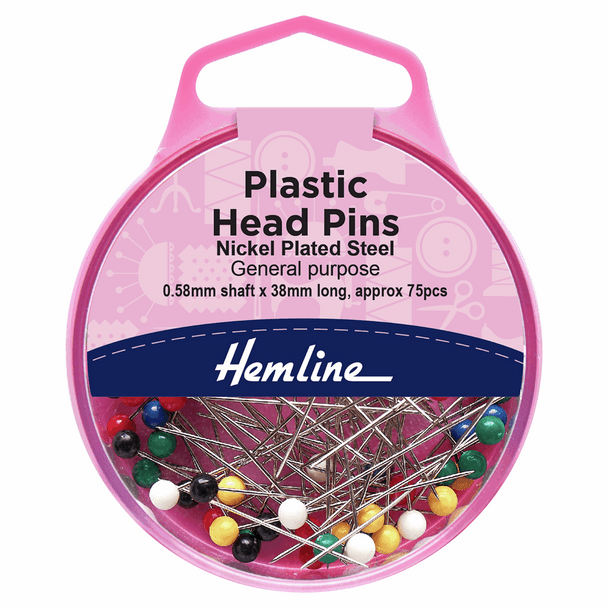 Nickel Plated, Plastic Headed Pins | 0.58 x 38mm | Approx 75pcs | Hemline