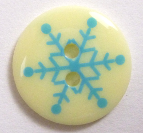 Printed Snowflake Buttons Cream & Blue - 28 lignes / 18mm