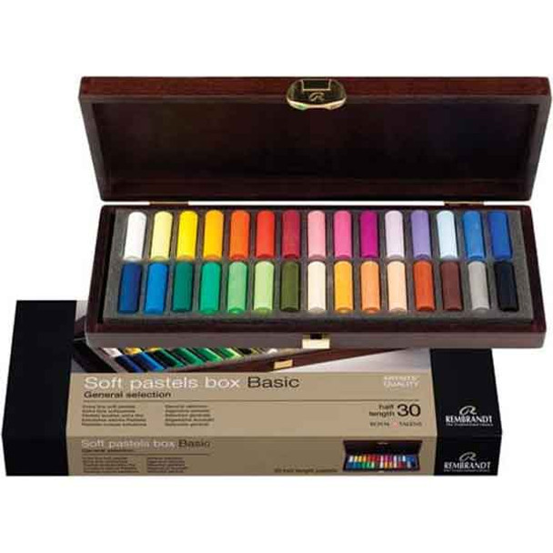 Rembrandt Soft Pastels Box Basic | Wooden Box | Half Length | 30 Pieces