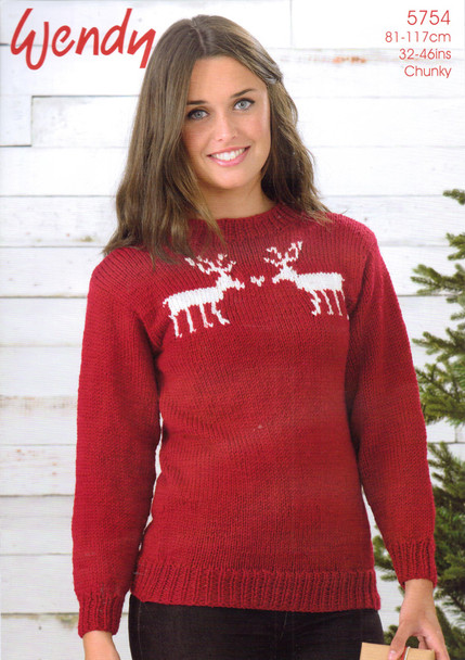 Chunky Sweater with Two Reindeer in Love Pattern | Wendy Merino Chunky 5754