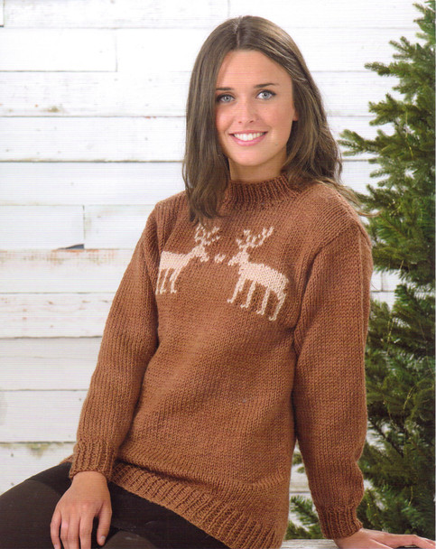 Sweater with Two Reindeer in Love Chunky Pattern | Wendy Merino Chunky 5754