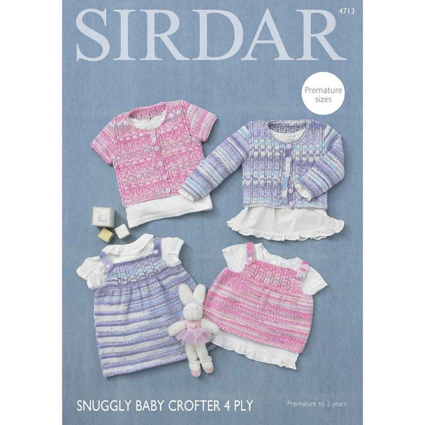 Sirdar Snuggly Baby Crofter 4Ply Cardigan and Dress Knitting Pattern | 4713P (PDF Download) - Main Image