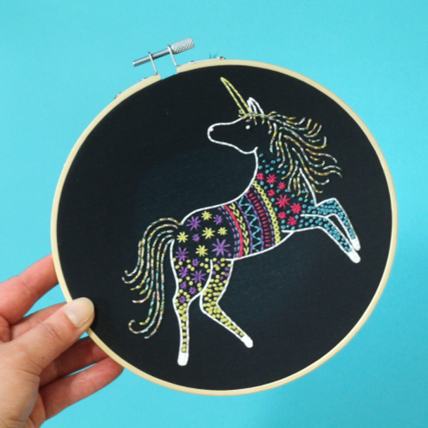 Hawthorn Handmade | Contemporary Embroidery Kit | Black Unicorn