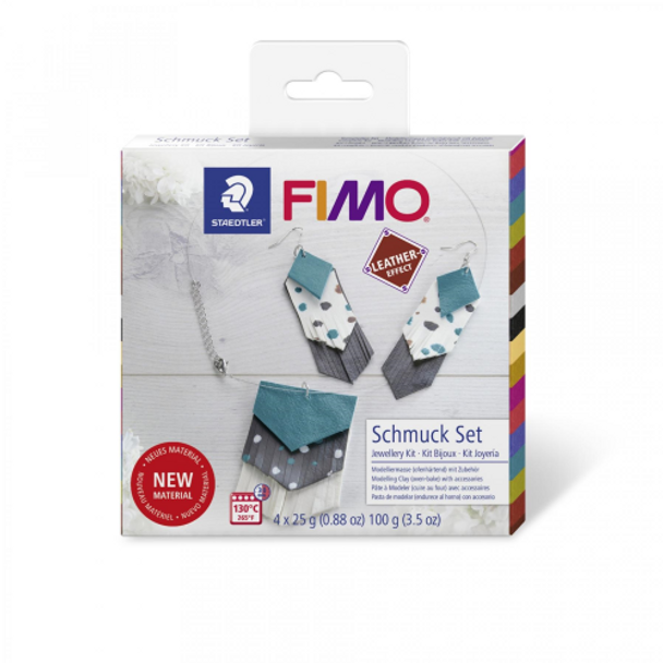 Staedtler | Fimo Leather Effect | Jewellery Kit | Ivory / Lagoon / Nut / Black