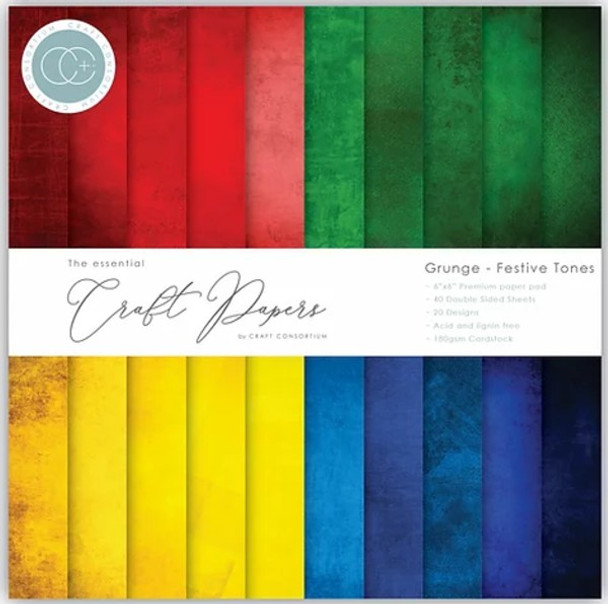 The Essential Craft Papers | Craft Consortium | Grunge- Festive Tones | 6"x 6" 