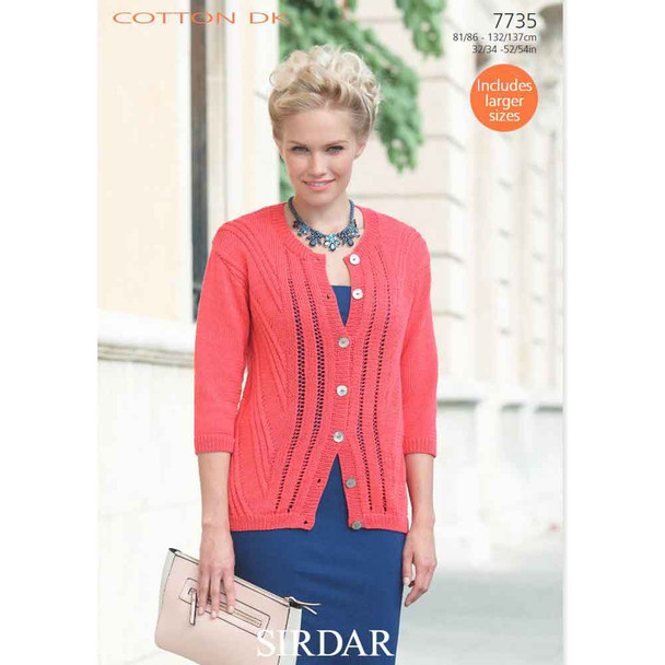 Sirdar Cotton Prints Knitting Pattern Book, Needlecraft Supplies 498 | 7735 Cardigan