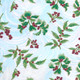 Holly Berry Sprigs on Aqua Waves with Gold Metallic - A Winter's Day