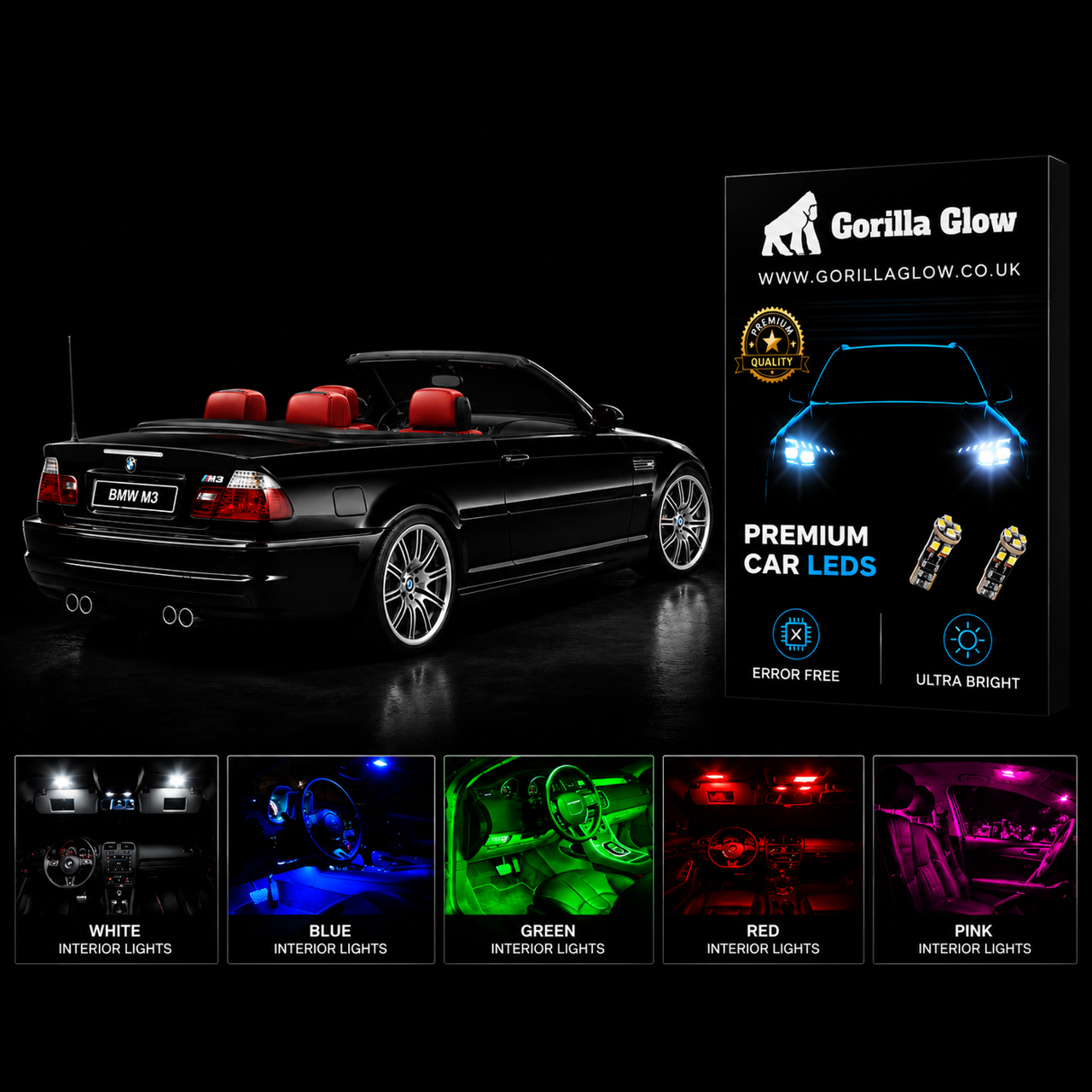 BMW E46 3 Series Convertible Full White Interior LED Kit