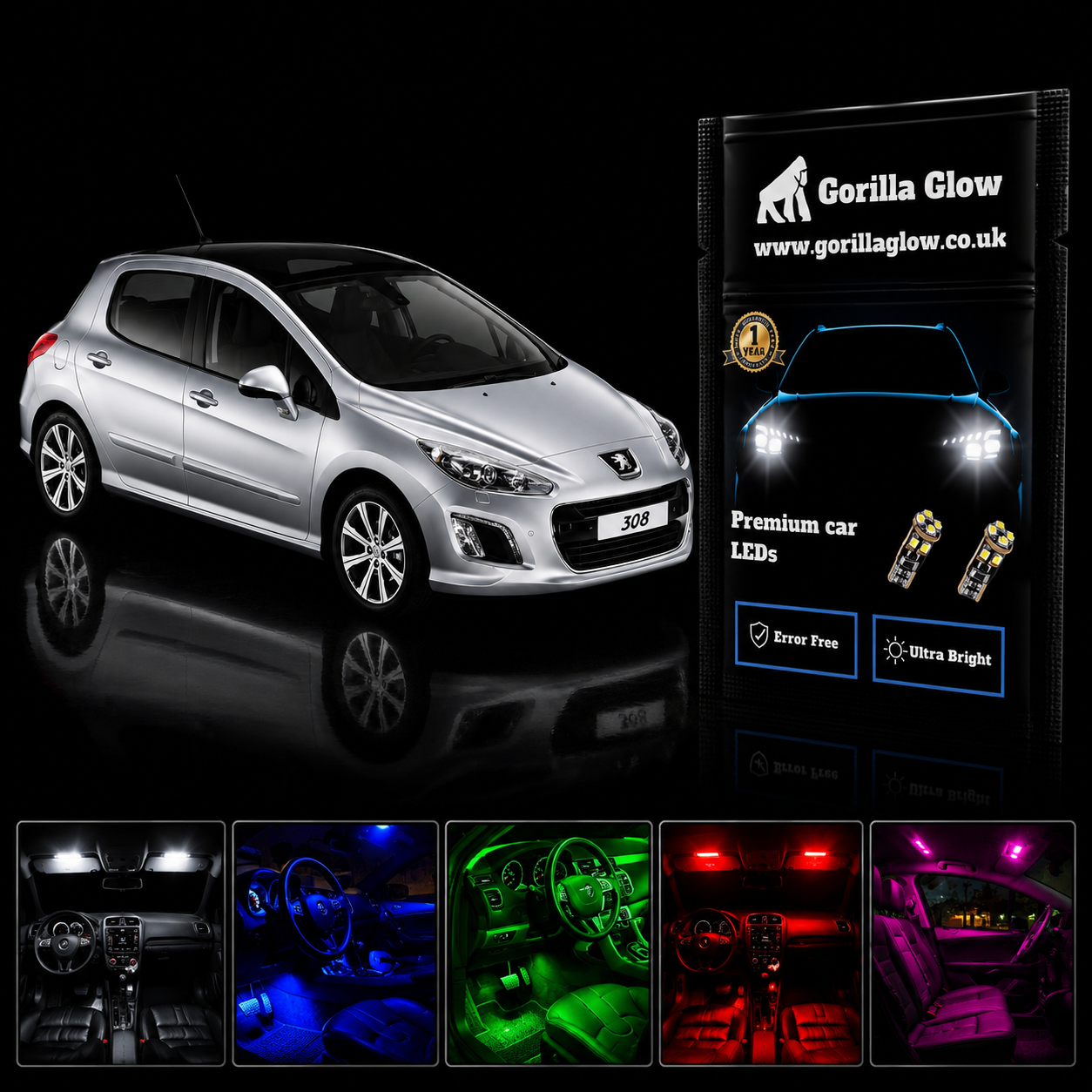 Peugeot 308 Full White Interior LED Kit