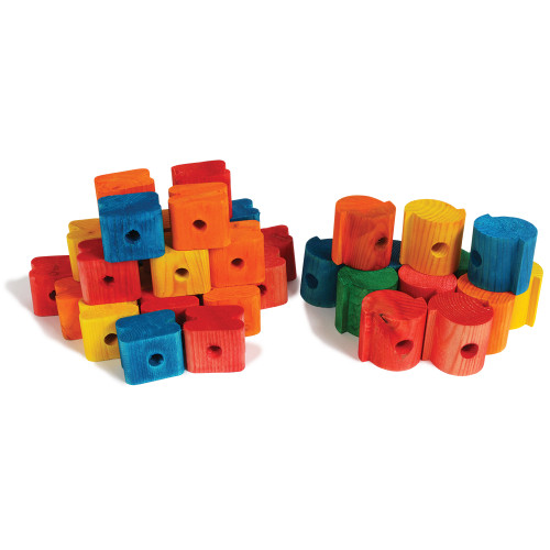 Coloured Wood Shape Parrot Toy Making Parts - Pack of 38 1