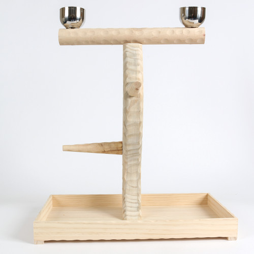 Medium Table Top Wood Parrot Stand with Feeding Bowls