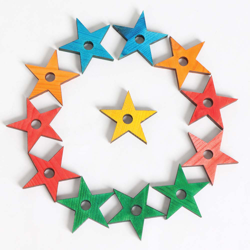 Coloured Pine Wood Stars - Parrot Toy Parts - Pack of 14 1