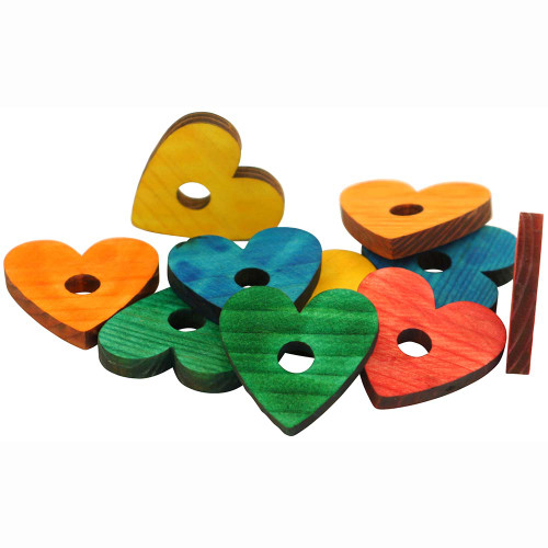 Coloured Pine Wood Hearts -  Parrot Toy Parts - 12 Pack
