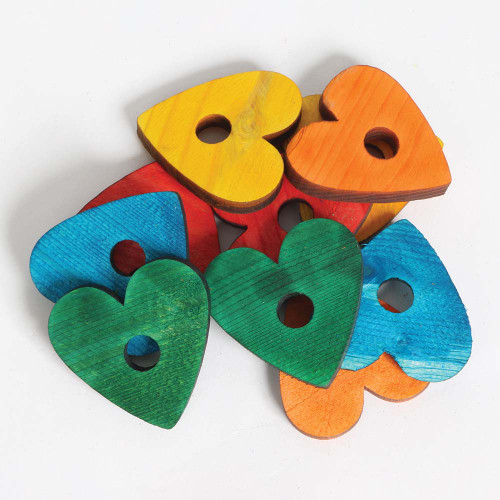 Coloured Pine Wood Hearts -  Parrot Toy Parts - 12 Pack